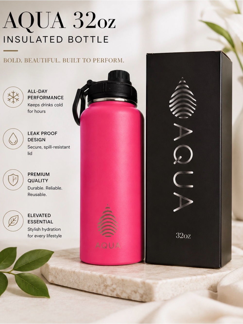 Aqua Pink Stainless Steel Insulated Water Bottle